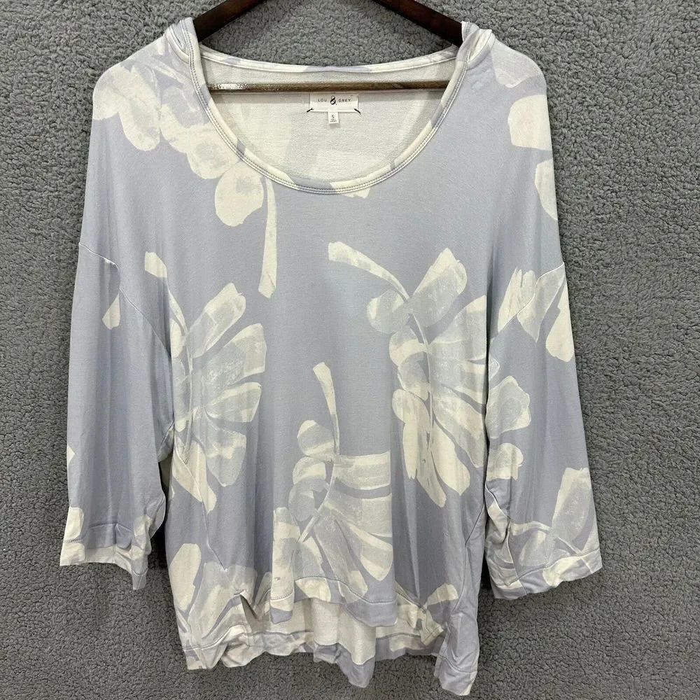 Lou & grey womens blouse small blue floral abstract oversized hoodie‎ hi low